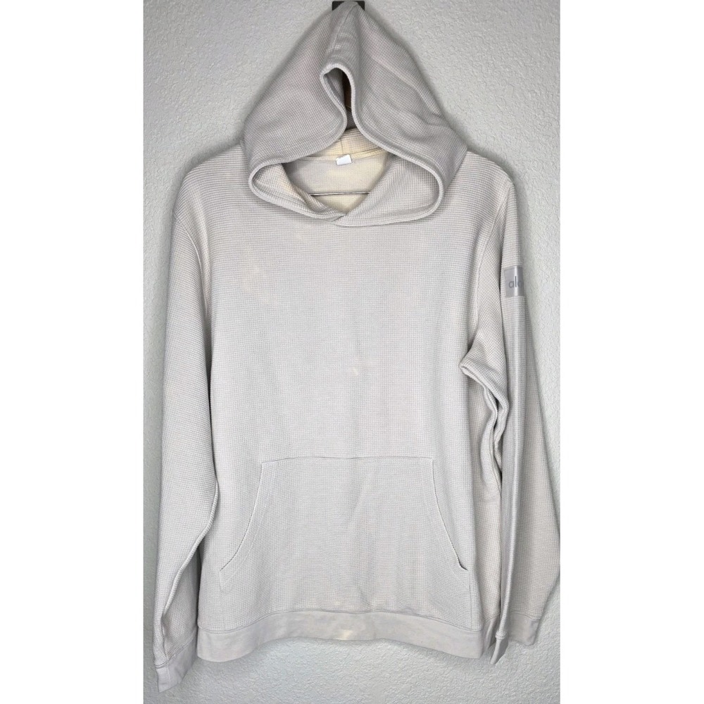 Alo Yoga Men XL Waffle Knit Cotton Hoodie Pullover Logo Lounge Active *flaws